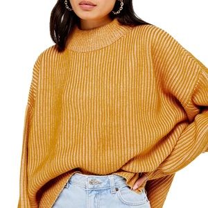 Topshop Sweater Mustard Knitted Funnel Neck Jumper pullover Womens Size XS